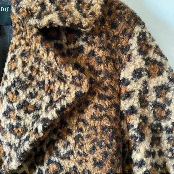 Bernardo Leopard Print Faux Fur Coat Teddy Jacket Oversized Pea Coat Womens - Picture 3 of 10